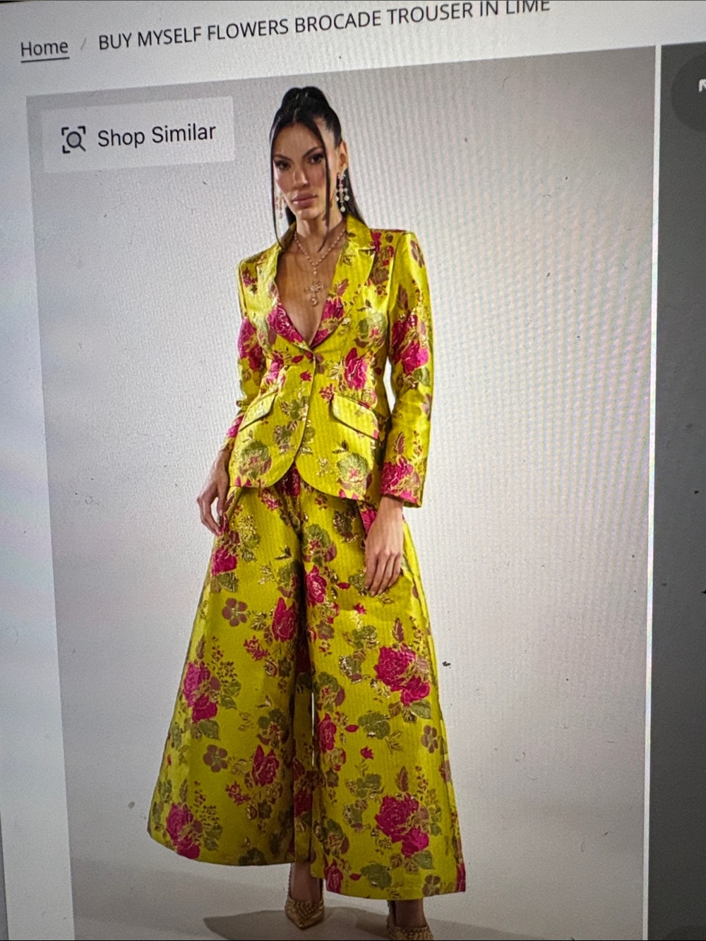 AKIRA Lime & Hot Pink Floral Brocade Wide-Leg Trousers with Matching Blazer